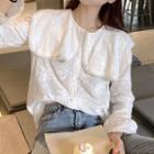 Faux Pearl Flower Embroidered Blouse White - One Size