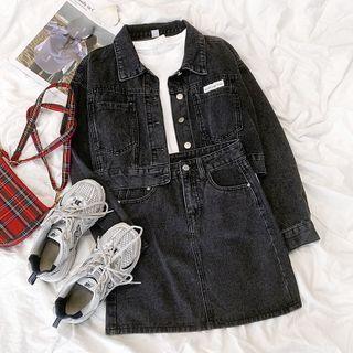 Long-sleeve Denim Jacket / Denim A-line Mini Skirt