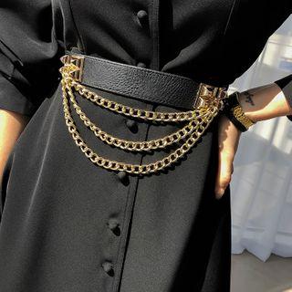 Studded Chain-linked Belt Black - One Size