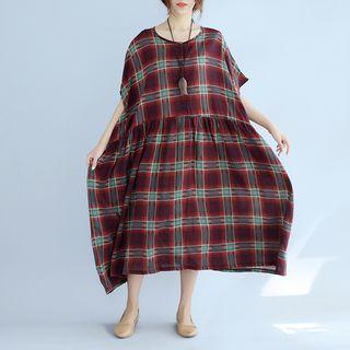 Short-sleeve Oversized Plaid Dress