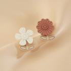 Floral Stud Earring Stud Earring - 1 Pair - Silver Stud - White & Coffee - One Size