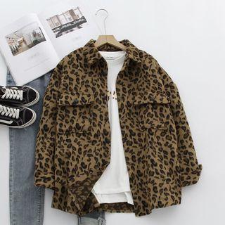 Leopard Print Button Jacket Leopard - Brown - One Size