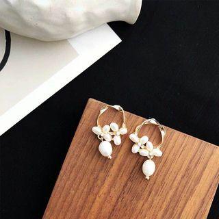 Faux Pearl Dangle Earring 925 Silver Needle - Stud Earring - Faux Pearls - White - One Size