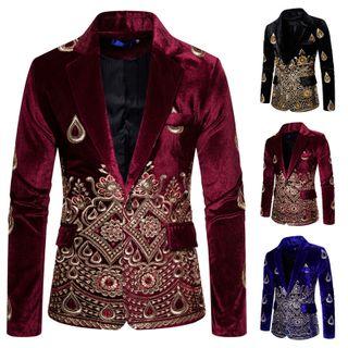 Embroidered Button-up Blazer