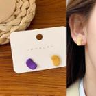 Bead Stud Earring 1 Pair - Silver Needle - Stud Earring - Purple & Yellow - One Size