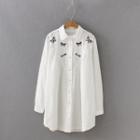 Butterfly Embroidered Shirt Dress White - One Size