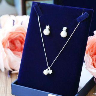 Wedding Set: Pearl Necklace + Earring
