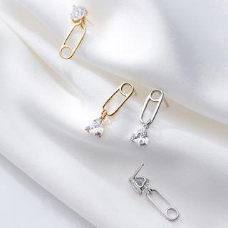 Rhinestone Safety Pin Drop Earring