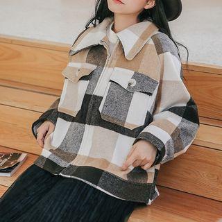 Plaid Cropped Zip Jacket