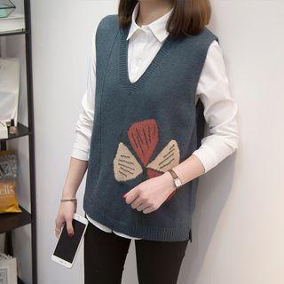 Flower V-neck Knit Vest