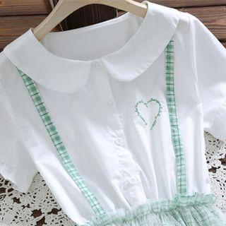 Mock Two-piece Short-sleeve Overlay A-line Dress