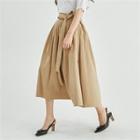Tie-waist Pintuck-tim Long Skirt