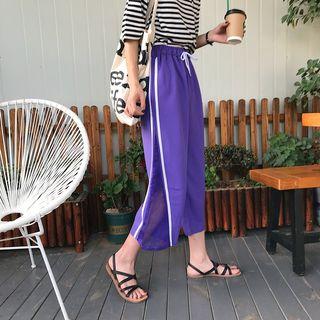 Color-block Loose-fit Chiffon Cropped Wide-leg Pants