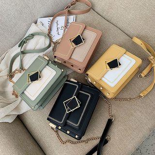 Two-tone Irregular Buckled Crossbody Bag