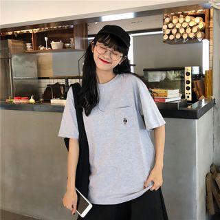Elbow-sleeve Bear Embroidery T-shirt