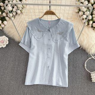 Short Sleeve Frilled Collar Shirt