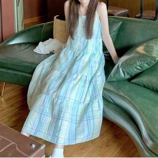 Spaghetti-strap Midi A-line Dress / Ruffled Tie-front Cover-up
