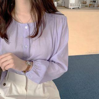 Round-neck Shirred Pastel Blouse