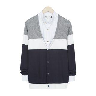 V-neck Buttoned Color-block Cardigan