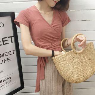 Plain Short Sleeve Wrap T-shirt