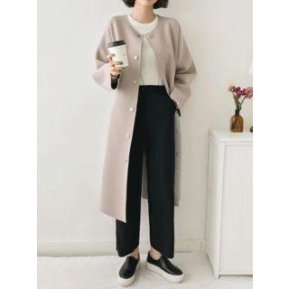 Round-neck Snap-button Long Coat
