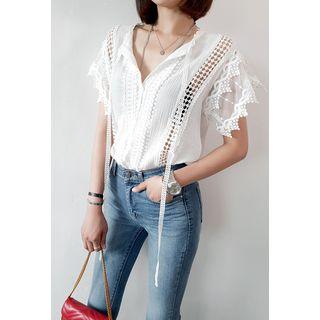 Tie-front Lace-detail Blouse