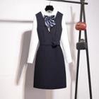 Bow Long-sleeve Blouse / A-line Pinafore Dress / Set