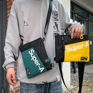 Paneled Lettering Nylon Crossbody Bag