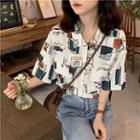 Retro Print Short Sleeve Shirt White - One Size