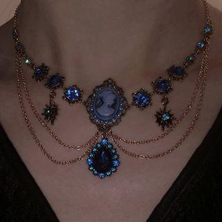 Layered Faux Crystal Pendant Alloy Necklace