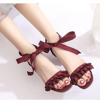 Frill Trim Chunky Heel Sandals