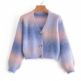 Gradient V-neck Cropped Cardigan As Figure - S
