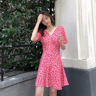 Cherry Pattern Flare Dress Pink - One Size