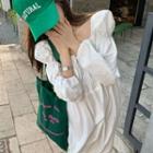 Long-sleeve Square-neck Plain Dress White - One Size