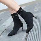 Lettering High-heel Pointy-toe Short Knit Boots
