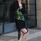 Cropped Blazer / Floral Print Strapless Top / Asymmetrical Lace Skirt