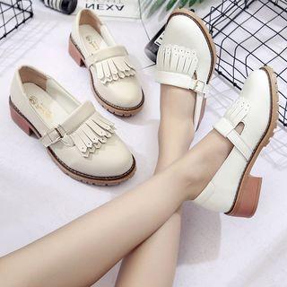 Low-heel Fringed Buckle Loafers