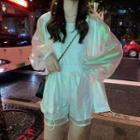 Set : Long-sleeve Sheer Jacket + Shorts As Shown In Figure - One Size