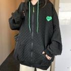 Lettering Heart Textured Hooded Zip Jacket