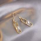 Rhinestone Faux Pearl Alloy Dangle Earring A239 - 1 Pair - Silver Needle - Gold - One Size
