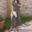 Short-sleeve Floral Print Wide Leg Jumpsuit