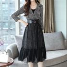 Mesh Overlay Tweed Midi Coatdress