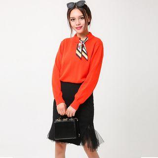 Mock-neck Bow Knit Top