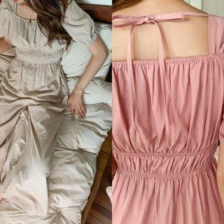 Puff-sleeve Shirred Jumpsuit