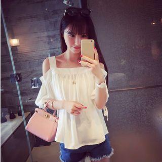 Off-shoulder Plain Top White - One Size