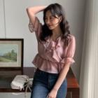 Ruffled Tie-waist Cropped Blouse