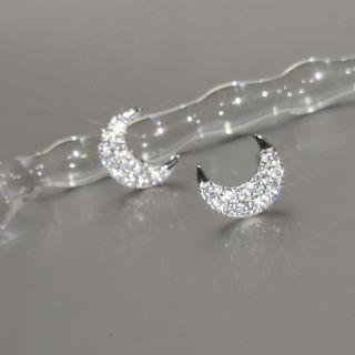 Rhinestone Moon Sterling Silver Stud Earring