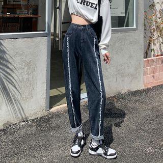 Fringed Trim Tapered Jeans