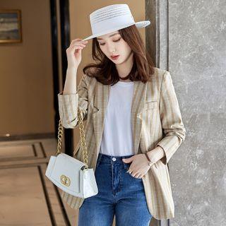 Striped Blazer / Tie-neck Blouse / Straight Leg Pants / Set