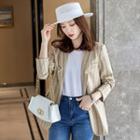 Striped Blazer / Tie-neck Blouse / Straight Leg Pants / Set